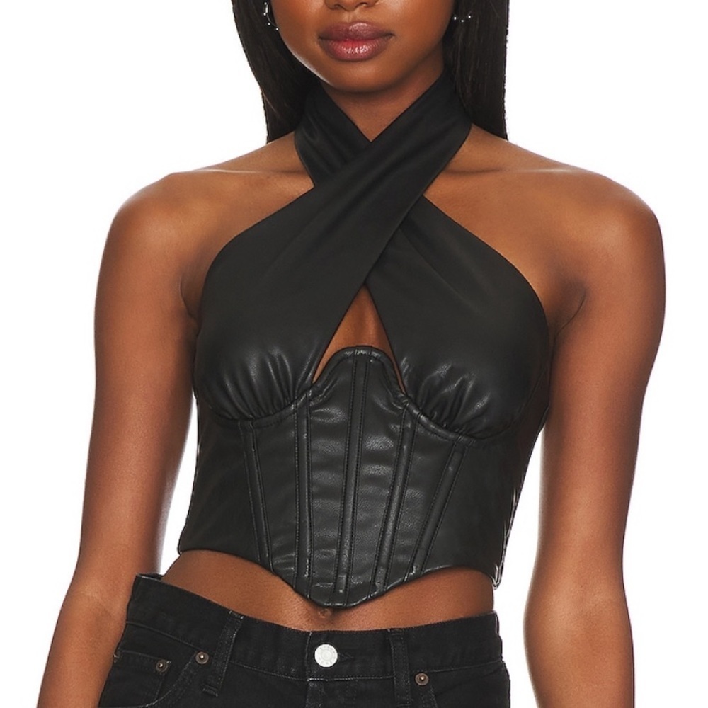 NBD Shamira Faux Leather Top in Black